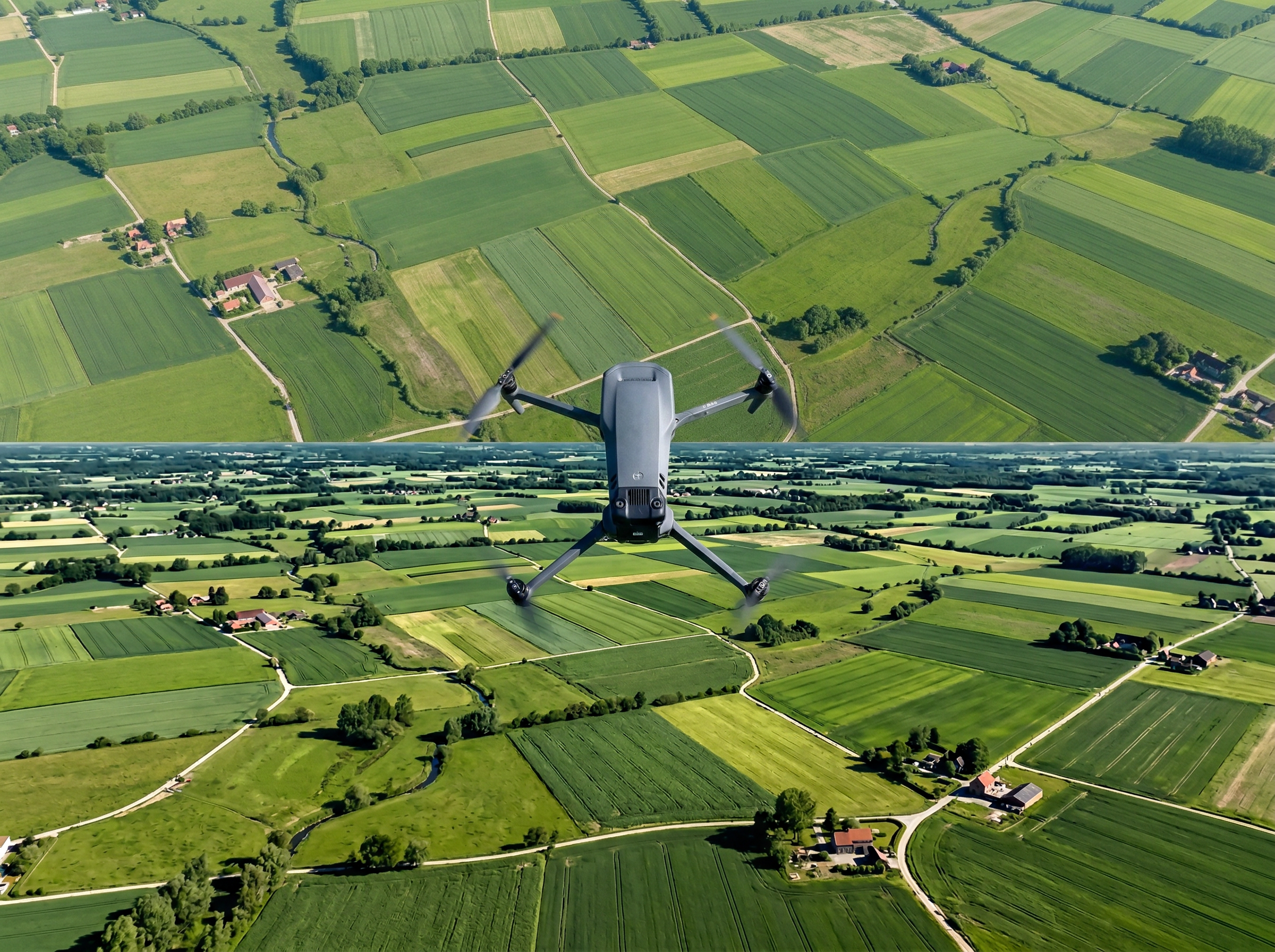 DJI drone vliegt boven Belgische velden